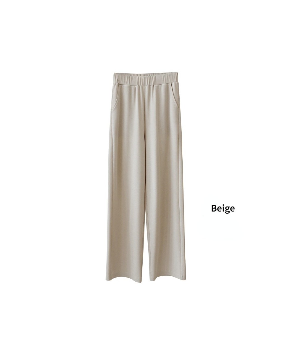 2023 Summer Ice Silk Pants Women High Waist Wide Leg Trousers Female Stacked Loose Beige Khaki Casual Women's Pants Streetwea...