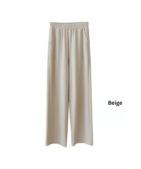 2023 Summer Ice Silk Pants Women High Waist Wide Leg Trousers Female Stacked Loose Beige Khaki Casual Women's Pants Streetwea...