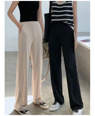 2023 Summer Ice Silk Pants Women High Waist Wide Leg Trousers Female Stacked Loose Beige Khaki Casual Women's Pants Streetwea...