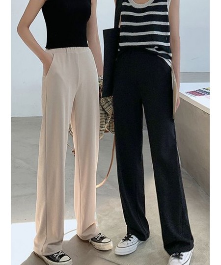 2023 Summer Ice Silk Pants Women High Waist Wide Leg Trousers Female Stacked Loose Beige Khaki Casual Women's Pants Streetwea...