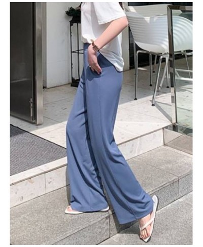 2023 Summer Ice Silk Pants Women High Waist Wide Leg Trousers Female Stacked Loose Beige Khaki Casual Women's Pants Streetwea...