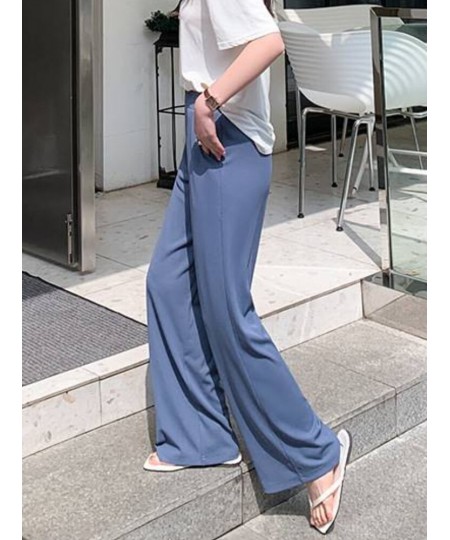 2023 Summer Ice Silk Pants Women High Waist Wide Leg Trousers Female Stacked Loose Beige Khaki Casual Women's Pants Streetwea...