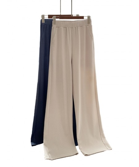 2023 Summer Ice Silk Pants Women High Waist Wide Leg Trousers Female Stacked Loose Beige Khaki Casual Women's Pants Streetwea...