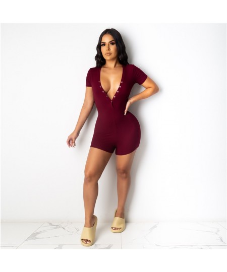 Casual Solid Skinny Basic Rompers Women Bodysuits Fashion Summer Bodycon Short Sleeve One-Piece Jumpsuits Female Overalls $29...