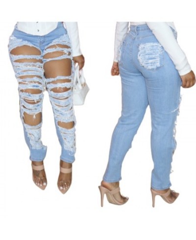 Curvy Jeans Woman High Waist 2023 New Light Blue Ripped Hole Women Summer Plus Size Denim Pencil Pants Jean Pantalon Pour Fem...