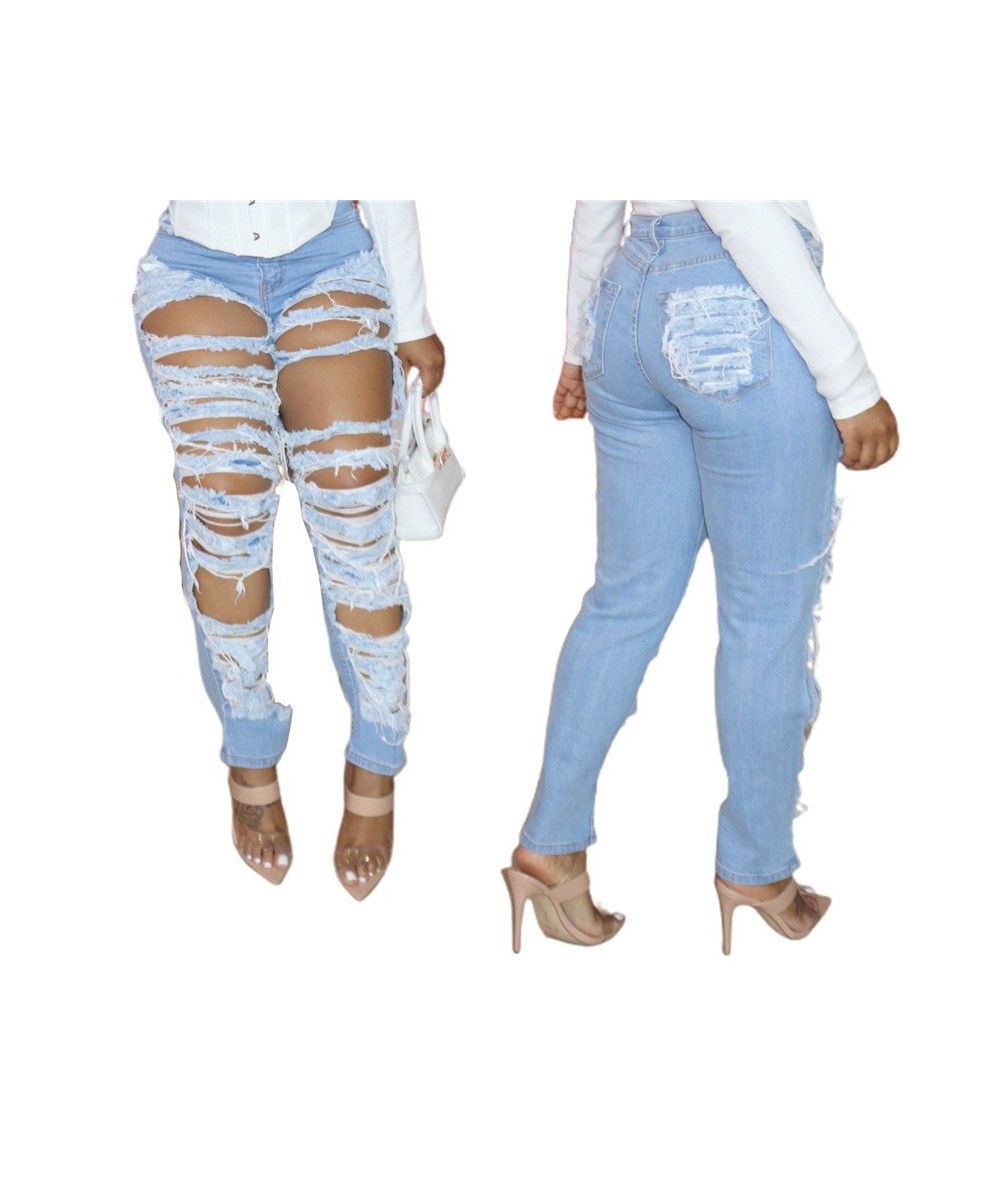 Curvy Jeans Woman High Waist 2023 New Light Blue Ripped Hole Women Summer Plus Size Denim Pencil Pants Jean Pantalon Pour Fem...