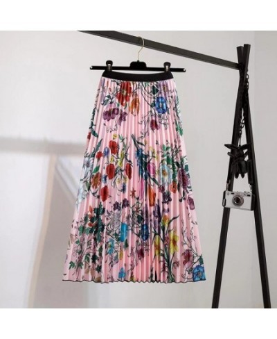 Summer Skirts Womens 2022 Vintage Floral Print Chiffon Pleated Skirt Elastic High Waist Casual Midi Skirt Women Clothes Jupe ...