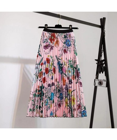 Summer Skirts Womens 2022 Vintage Floral Print Chiffon Pleated Skirt Elastic High Waist Casual Midi Skirt Women Clothes Jupe ...