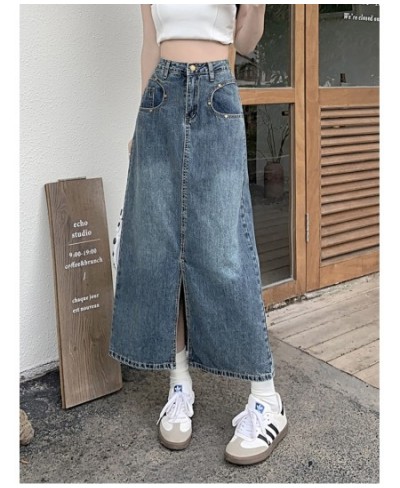 All-match Straight Denim Skirt Women 2023 New Plus Size 5XL Front Slit Pockets High Waist Midi Long Jeans Skirt Female $54.85...