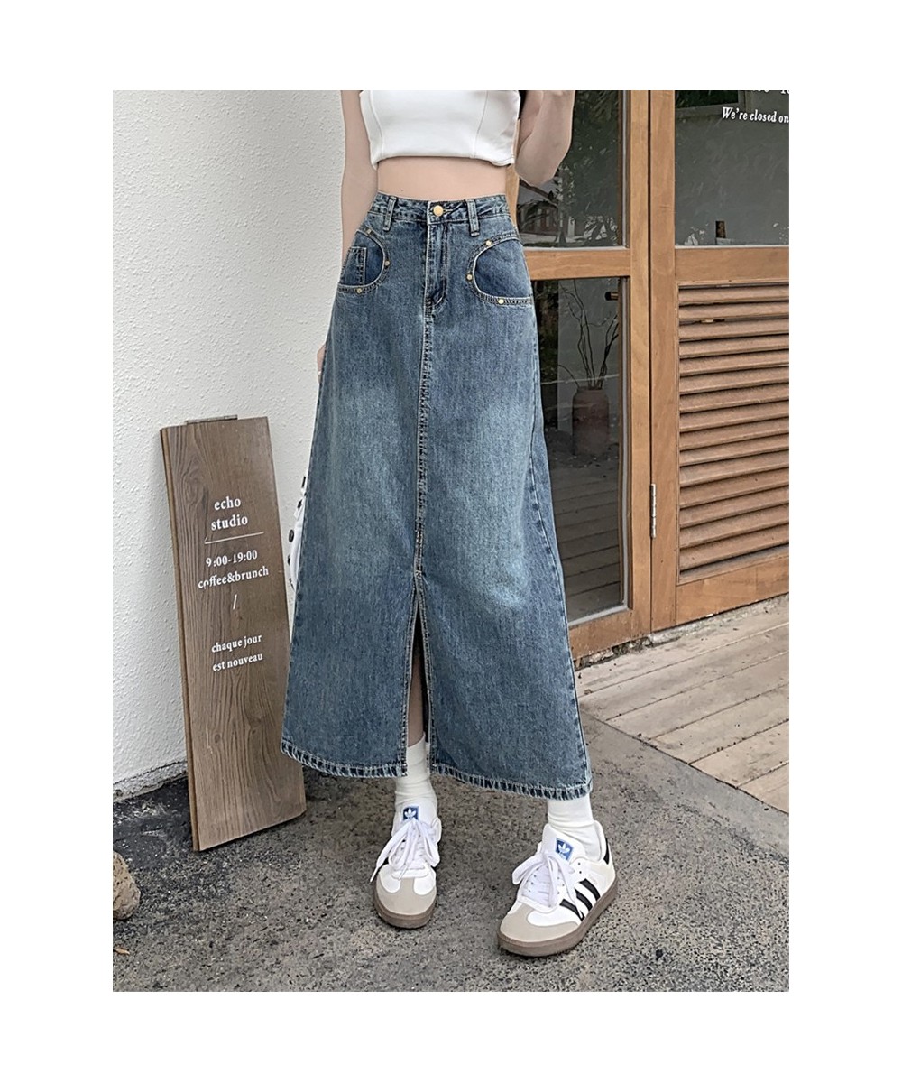 All-match Straight Denim Skirt Women 2023 New Plus Size 5XL Front Slit Pockets High Waist Midi Long Jeans Skirt Female $54.85...