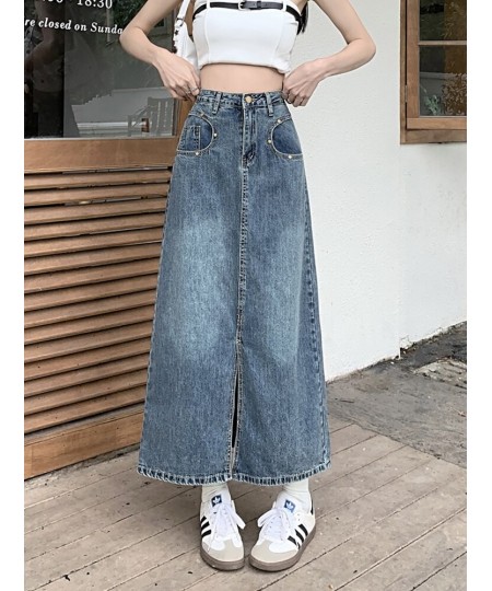 All-match Straight Denim Skirt Women 2023 New Plus Size 5XL Front Slit Pockets High Waist Midi Long Jeans Skirt Female $54.85...