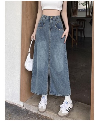 All-match Straight Denim Skirt Women 2023 New Plus Size 5XL Front Slit Pockets High Waist Midi Long Jeans Skirt Female $54.85...