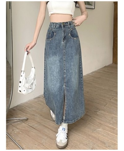 All-match Straight Denim Skirt Women 2023 New Plus Size 5XL Front Slit Pockets High Waist Midi Long Jeans Skirt Female $54.85...