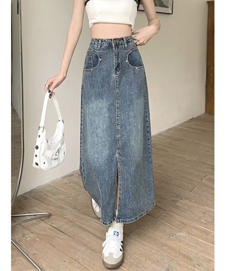 All-match Straight Denim Skirt Women 2023 New Plus Size 5XL Front Slit Pockets High Waist Midi Long Jeans Skirt Female $54.85...