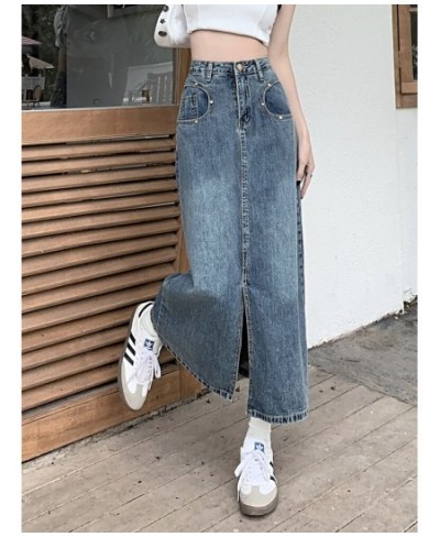 All-match Straight Denim Skirt Women 2023 New Plus Size 5XL Front Slit Pockets High Waist Midi Long Jeans Skirt Female $54.85...