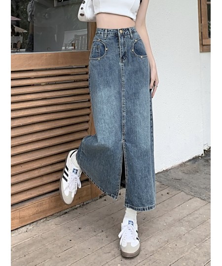 All-match Straight Denim Skirt Women 2023 New Plus Size 5XL Front Slit Pockets High Waist Midi Long Jeans Skirt Female $54.85...