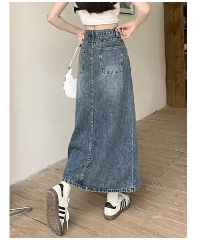 All-match Straight Denim Skirt Women 2023 New Plus Size 5XL Front Slit Pockets High Waist Midi Long Jeans Skirt Female $54.85...