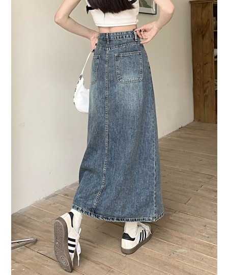 All-match Straight Denim Skirt Women 2023 New Plus Size 5XL Front Slit Pockets High Waist Midi Long Jeans Skirt Female $54.85...