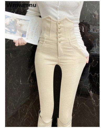 Super High Waist Stretch Skinny Jeans Women Korean Slim Button Fly Pencil Denim Pants Design Fashion Beige Legging Vaqueros N...