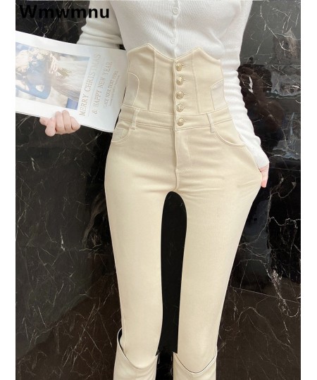 Super High Waist Stretch Skinny Jeans Women Korean Slim Button Fly Pencil Denim Pants Design Fashion Beige Legging Vaqueros N...