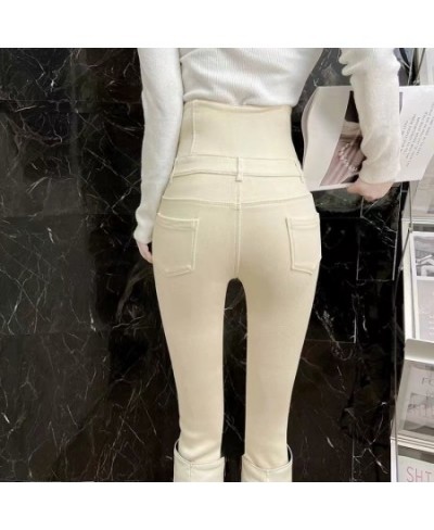 Super High Waist Stretch Skinny Jeans Women Korean Slim Button Fly Pencil Denim Pants Design Fashion Beige Legging Vaqueros N...