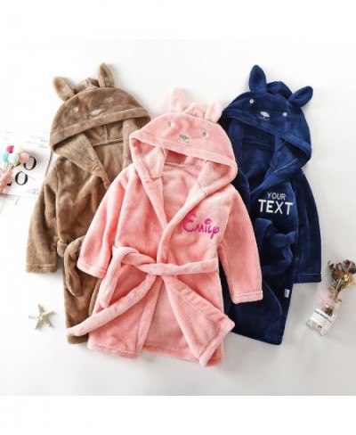 Personalized Autumn Winter Kids Hooded Bathrobe Baby Bath Robes Boys Girls Cartoon Rabbit Flannel Pajamas Long Sleeve Bathrob...