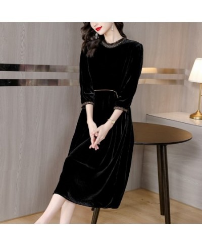 Black Gold Velvet Dress In Autumn And Winter 2022 Long Sleeves Show Thin Waist Versatile Heavy Industry Embroidery Skirt $67....