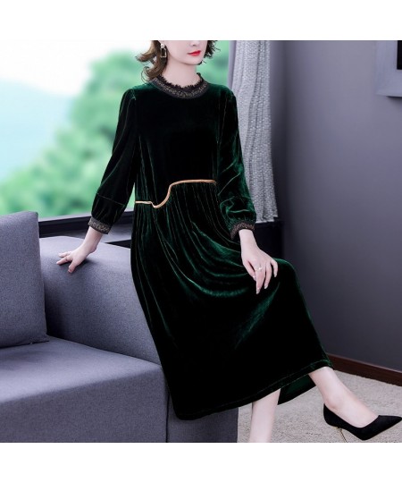 Black Gold Velvet Dress In Autumn And Winter 2022 Long Sleeves Show Thin Waist Versatile Heavy Industry Embroidery Skirt $67....