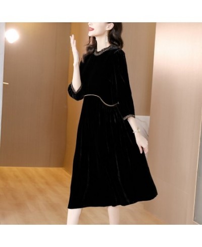 Black Gold Velvet Dress In Autumn And Winter 2022 Long Sleeves Show Thin Waist Versatile Heavy Industry Embroidery Skirt $67....