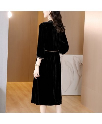 Black Gold Velvet Dress In Autumn And Winter 2022 Long Sleeves Show Thin Waist Versatile Heavy Industry Embroidery Skirt $67....