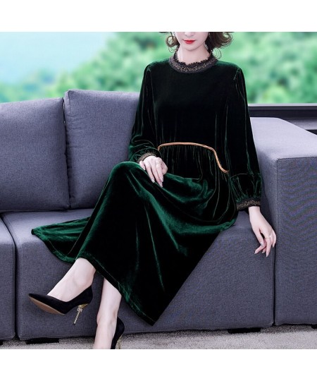 Black Gold Velvet Dress In Autumn And Winter 2022 Long Sleeves Show Thin Waist Versatile Heavy Industry Embroidery Skirt $67....