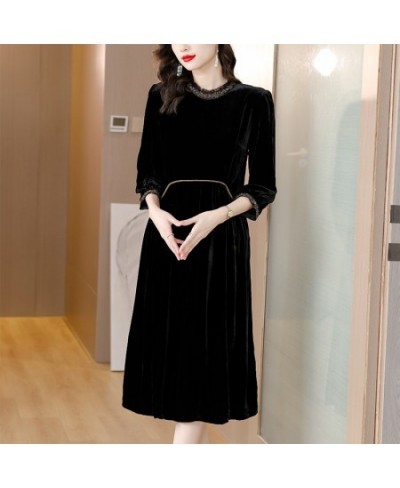 Black Gold Velvet Dress In Autumn And Winter 2022 Long Sleeves Show Thin Waist Versatile Heavy Industry Embroidery Skirt $67....