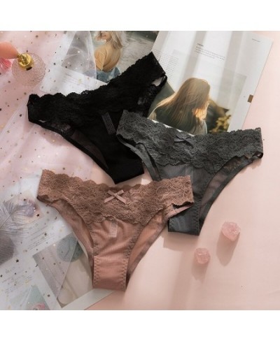 3Pcs Women Panties Sexy Lace Thongs Ultra-thin Mesh Transparent Lingerie Women's Soft Briefs Bow Panty Cotton Underwear $24.3...