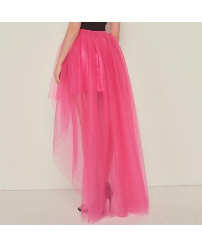 Women Irregular Long Tulle Skirts Ladies High Waist Ankle-Length Tutu Maxi Skirts Pink Black White Female Faldas Jupe Femme $...