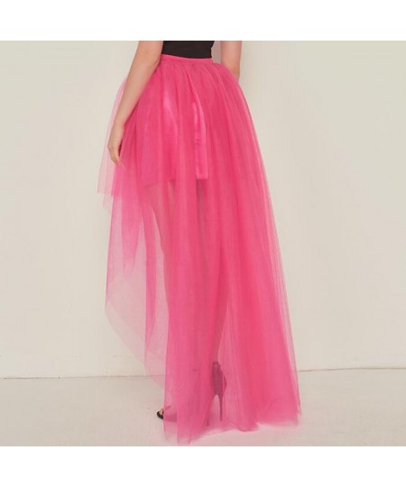 Women Irregular Long Tulle Skirts Ladies High Waist Ankle-Length Tutu Maxi Skirts Pink Black White Female Faldas Jupe Femme $...