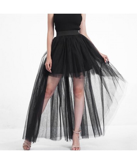 Women Irregular Long Tulle Skirts Ladies High Waist Ankle-Length Tutu Maxi Skirts Pink Black White Female Faldas Jupe Femme $...