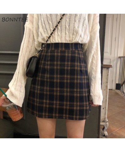 Women Retro Plaid Summer Mini Skirt A-line High Waist Fashion Girls Female Stylish Fit $26.01 - Skirts