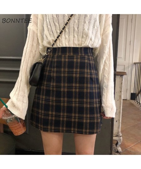 Women Retro Plaid Summer Mini Skirt A-line High Waist Fashion Girls Female Stylish Fit $26.01 - Skirts