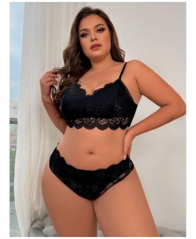 Plus Size Womens Sexy Lace Mesh Bra Crop Tops Ladies Evening Night Underwear Lingerie Set Nightwear XL-5XL For Women 2023 $27...