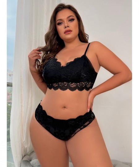 Plus Size Womens Sexy Lace Mesh Bra Crop Tops Ladies Evening Night Underwear Lingerie Set Nightwear XL-5XL For Women 2023 $27...