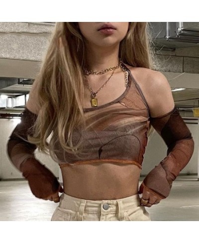 90s Women Aesthetic Brown Corset Top Vintage Crop Top Y2k Grunge Kawaii With Glove Fashion Sweats Summer Sexy Camis Korean $2...