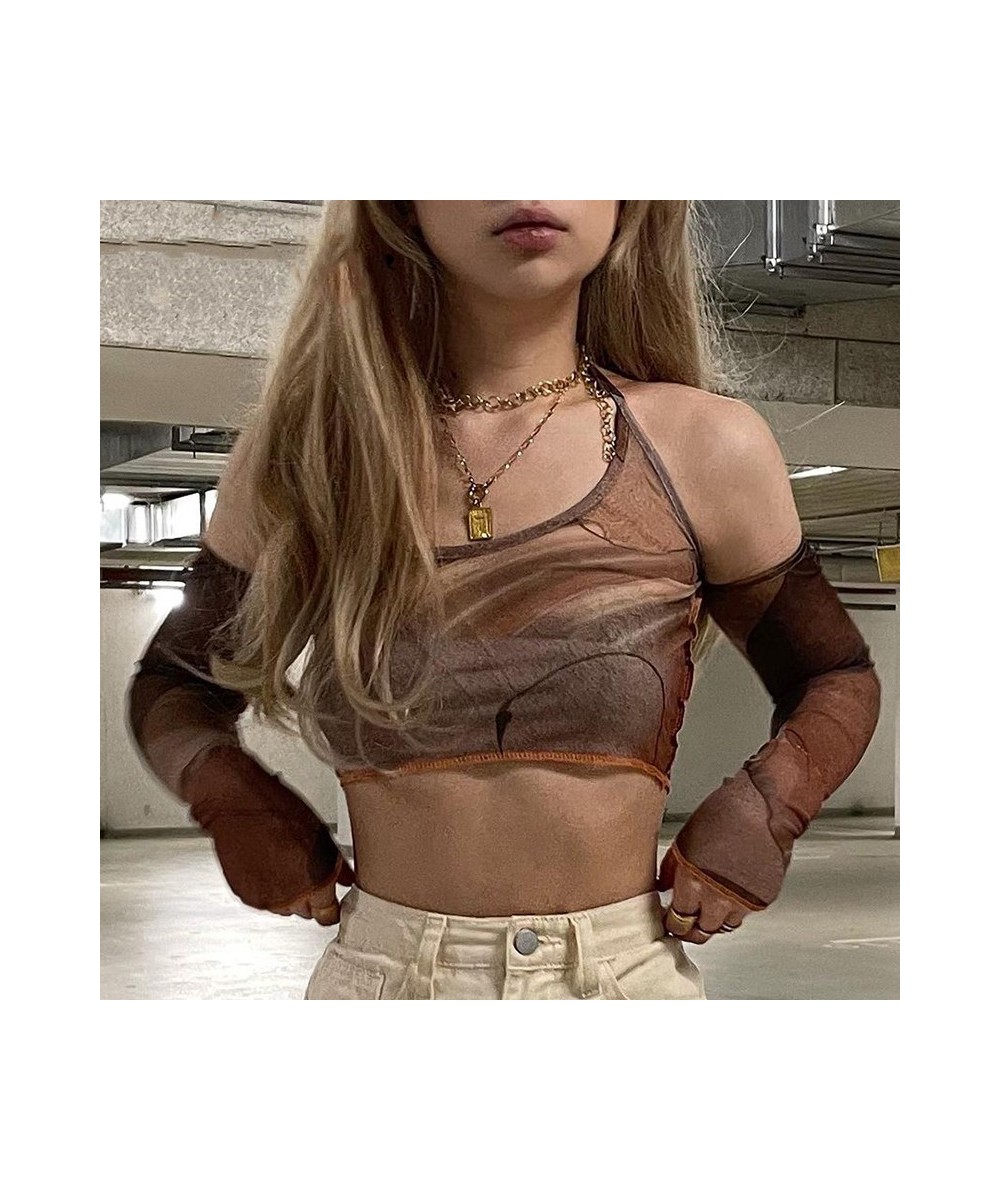 90s Women Aesthetic Brown Corset Top Vintage Crop Top Y2k Grunge Kawaii With Glove Fashion Sweats Summer Sexy Camis Korean $2...