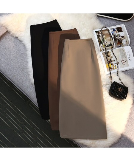 Fashion Elegant Formal Skirts Women Autumn New High Waist Drape Suit Long Brown Skirt Zipper Female $42.44 - Skirts