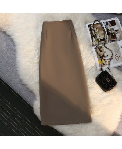 Fashion Elegant Formal Skirts Women Autumn New High Waist Drape Suit Long Brown Skirt Zipper Female $42.44 - Skirts