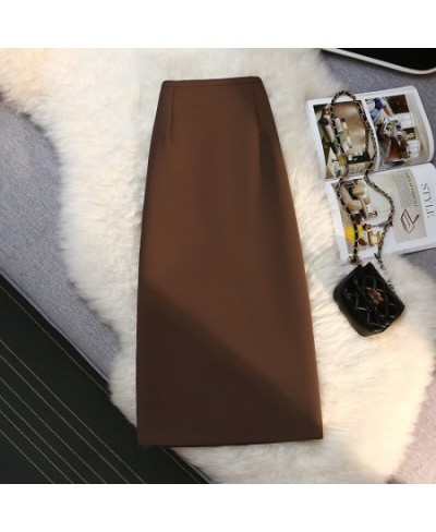 Fashion Elegant Formal Skirts Women Autumn New High Waist Drape Suit Long Brown Skirt Zipper Female $42.44 - Skirts