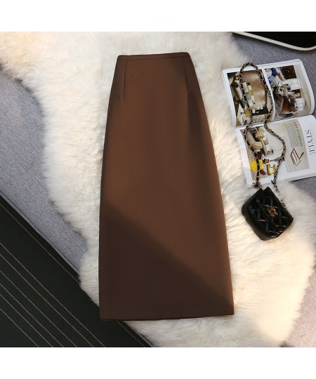 Fashion Elegant Formal Skirts Women Autumn New High Waist Drape Suit Long Brown Skirt Zipper Female $42.44 - Skirts