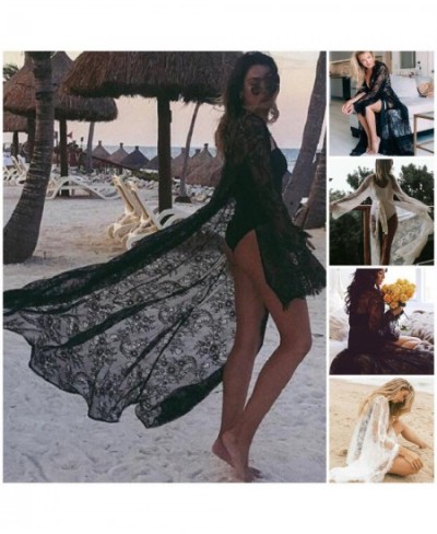 Women Lace Hollow Crochet Swimwear Bikini Long Sleeve Cover Up Beach Dress Sarongs Kaftan $22.60 - Swimsuit