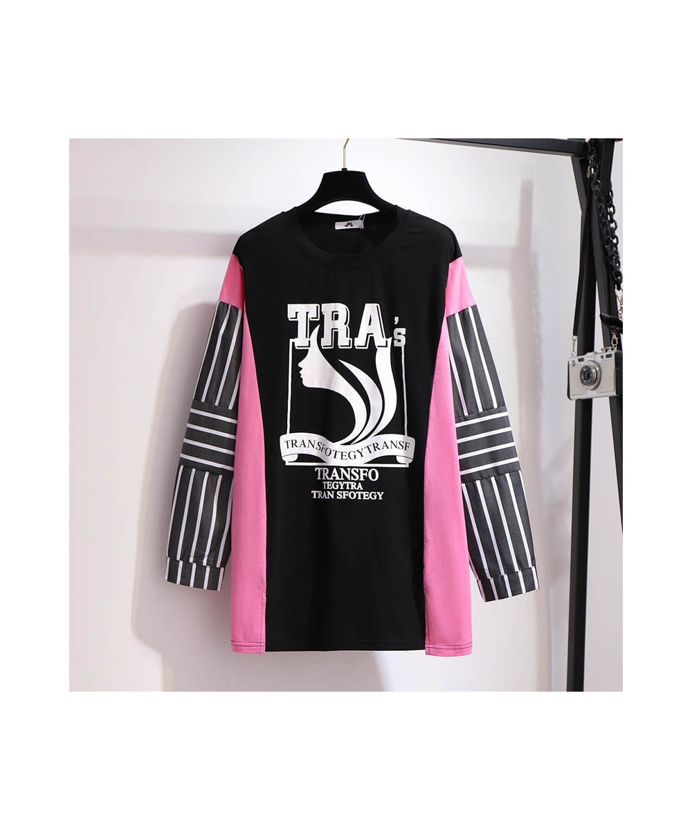 150Kg Plus Size Women's Spring Loose Pullover Retro Patchwork Long Sleeve T-Shirt Black Bust 156cm 6XL 7XL 8XL 9XL 10XL $61.8...