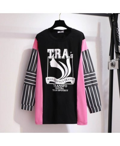 150Kg Plus Size Women's Spring Loose Pullover Retro Patchwork Long Sleeve T-Shirt Black Bust 156cm 6XL 7XL 8XL 9XL 10XL $61.8...