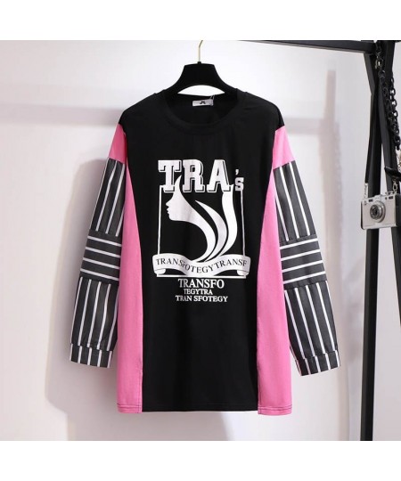 150Kg Plus Size Women's Spring Loose Pullover Retro Patchwork Long Sleeve T-Shirt Black Bust 156cm 6XL 7XL 8XL 9XL 10XL $61.8...